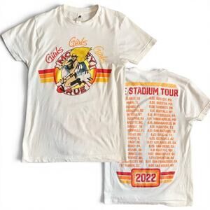Motley Crüe 2022 Stadium Tour Girls Girls Girls White Band Tee Size Small